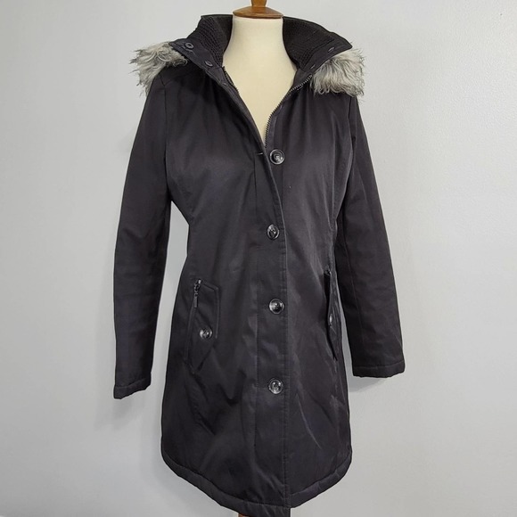 Kensie Jackets & Blazers - Kensie Black Long Winter Jacket With Faux Fur Hood